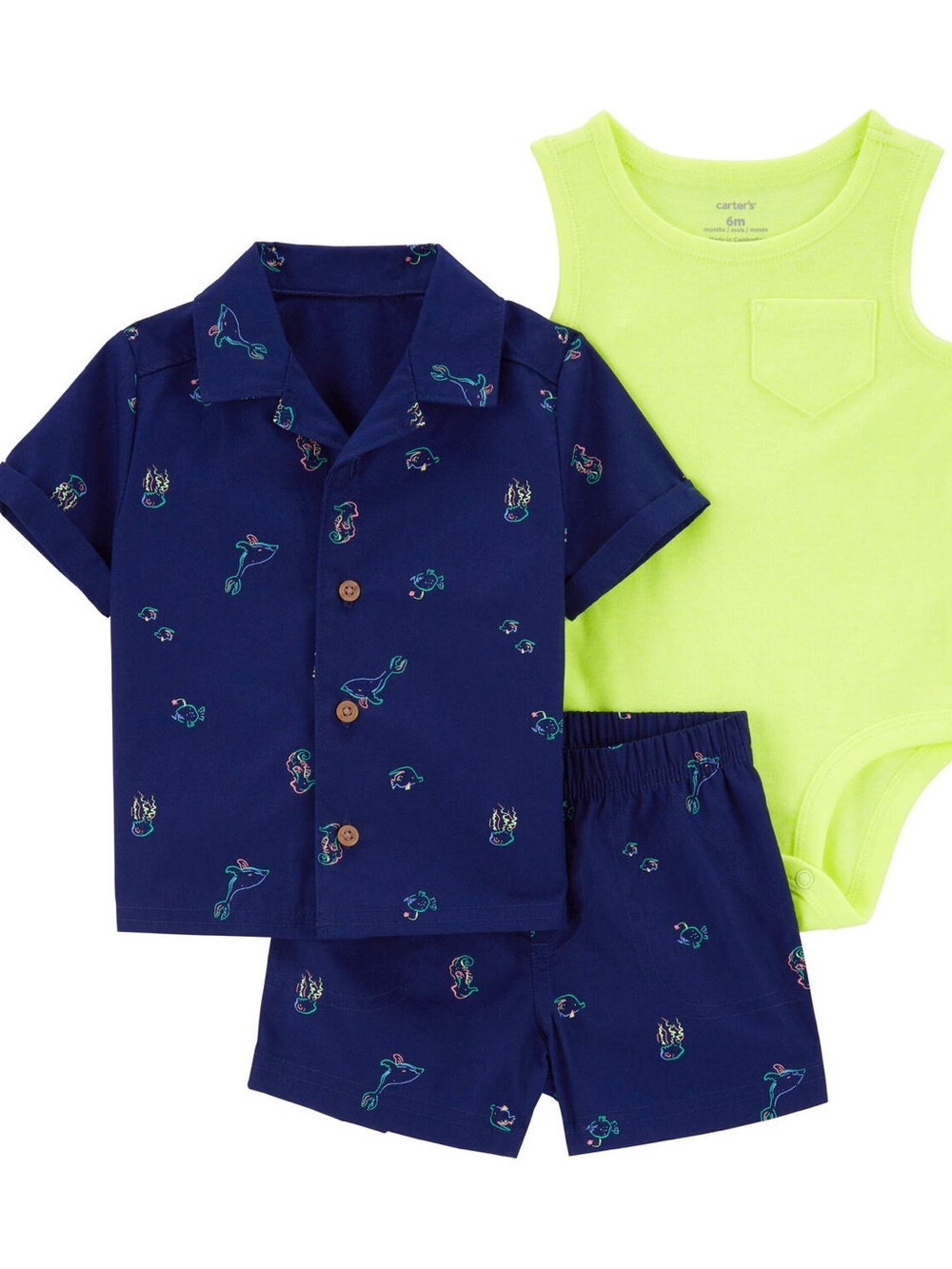 Carter's Neon Lime & Navy 3-Piece Baby Set NWT